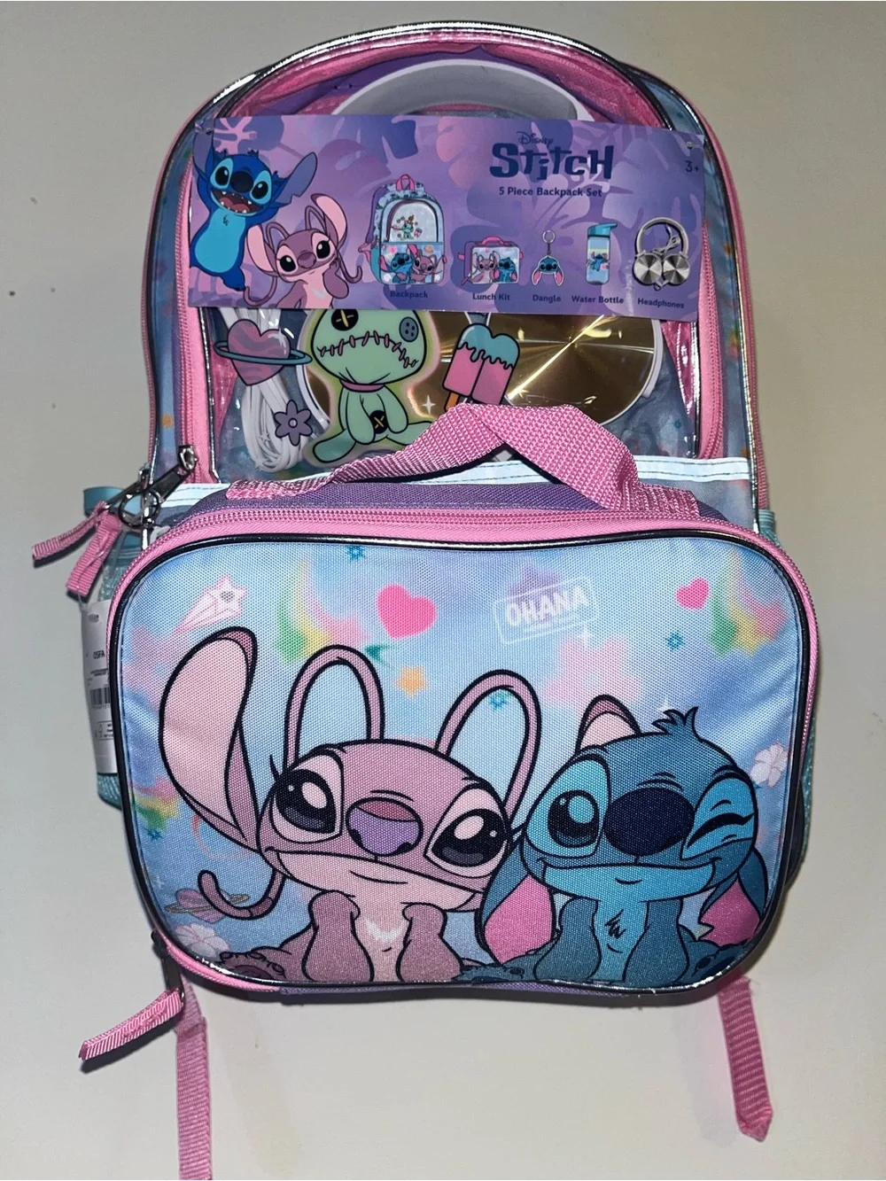 Disney Pink and Blue Lilo & Stitch Kids Backpack and Lunch Bag Set